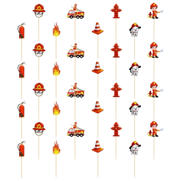 OUNONA 32-Piece Fire Engine Rescue Cake Toppers Set, Assorted Colors for Kids Birthday Party Decorations and Cake Accessories