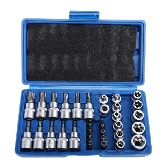 OUNONA 34-Piece Metal E Socket Set for Torque Applications, Tool Kit for Home and