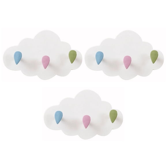 OUNONA 3PCS Adhesive Wall Mounted Hooks Plastic Cartoon Cloud Shape Hangers for Home Decoration Bedroom Bathroom