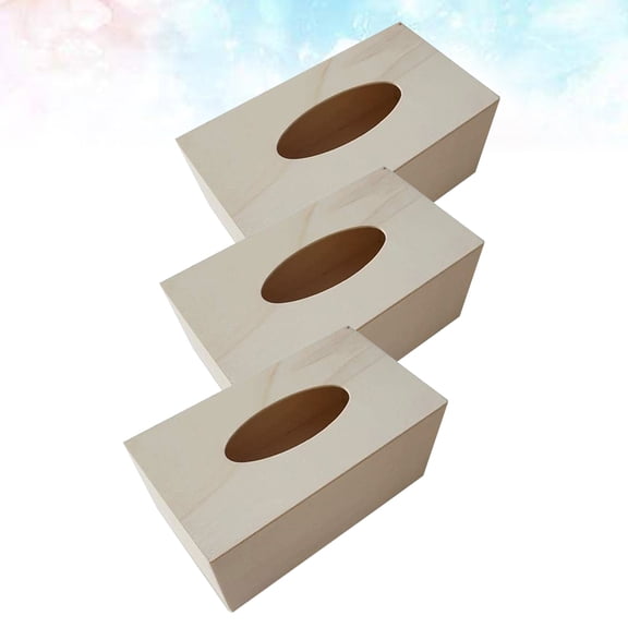 OUNONA Unfinished Wood Tissue Boxes Diy Tissue Box Beige Bamboo 3PCS