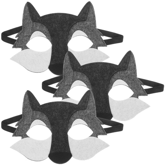 OUNONA 3PCS Wolf Mask Animals Felt Half Face Mask Costume Decor