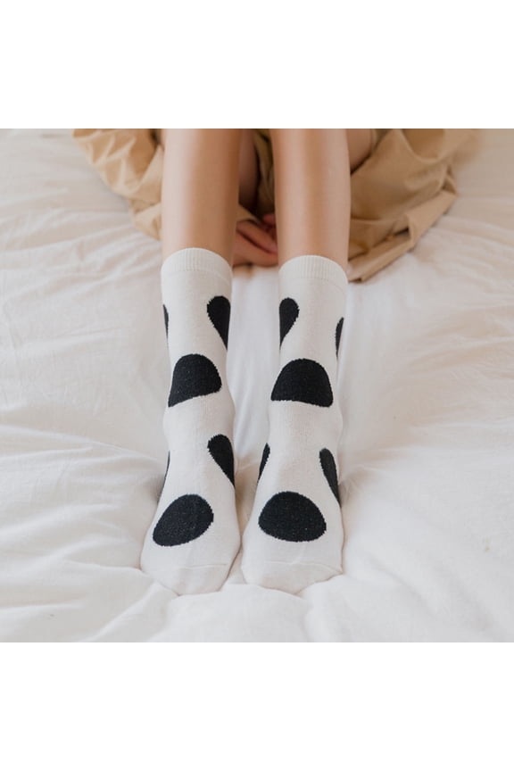 3Pairs Cotton Socks Midcalf Length Warm Socks with Zebra Pattern for Autumn and Winter