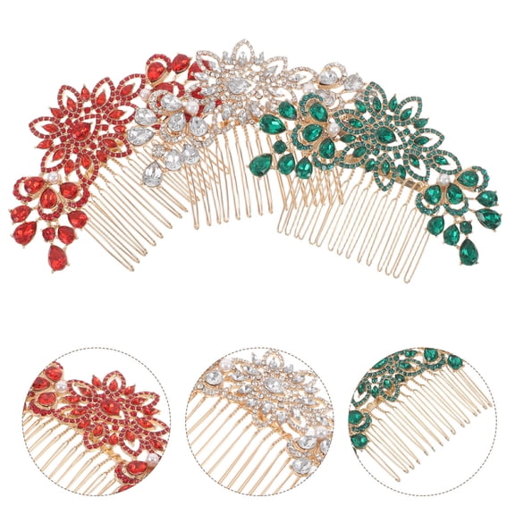 OUNONA Wedding Hair Comb, Flower Rhinestones, Metal, Assorted Color, 3Pcs