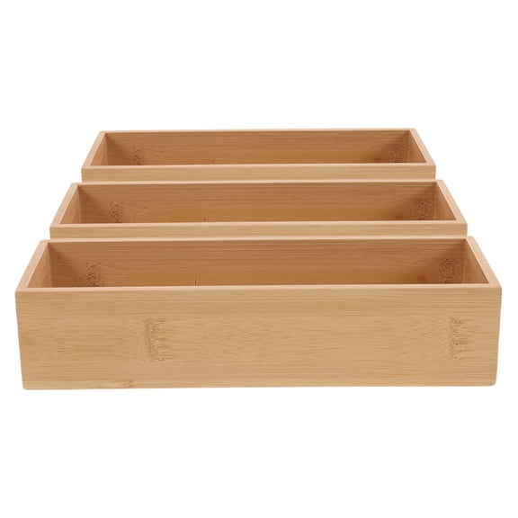 OUNONA 3Pcs Bamboo Silverware Drawer Organizer Rectangular Organization Tray for Homeowners and Organizers