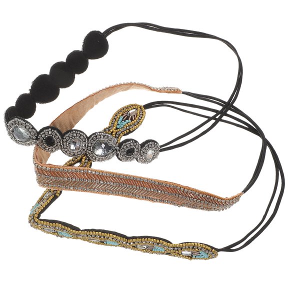 OUNONA 3Pcs Handmade Rhinestone Headband Assorted Colors Stretch Comfortable Hair Band for Decor
