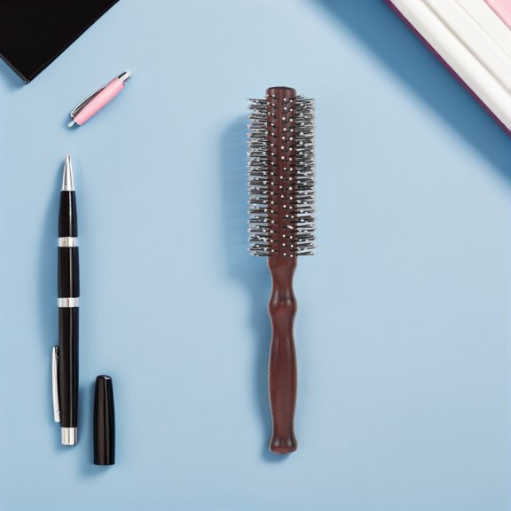 OUNONA 3Pcs Dark Red Wooden Handle Round Hairbrush Set for Blow Drying and Curl Definition