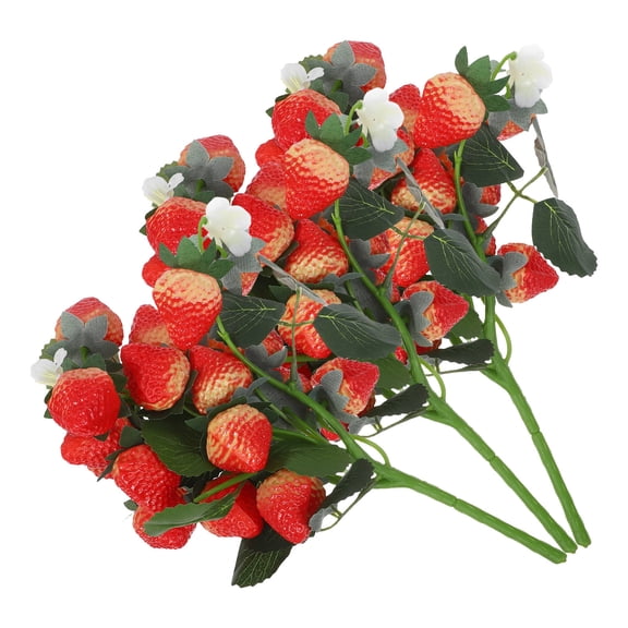OUNONA 3Pcs Artificial Strawberry Stem for Photo Prop and Homeowners Holiday Event