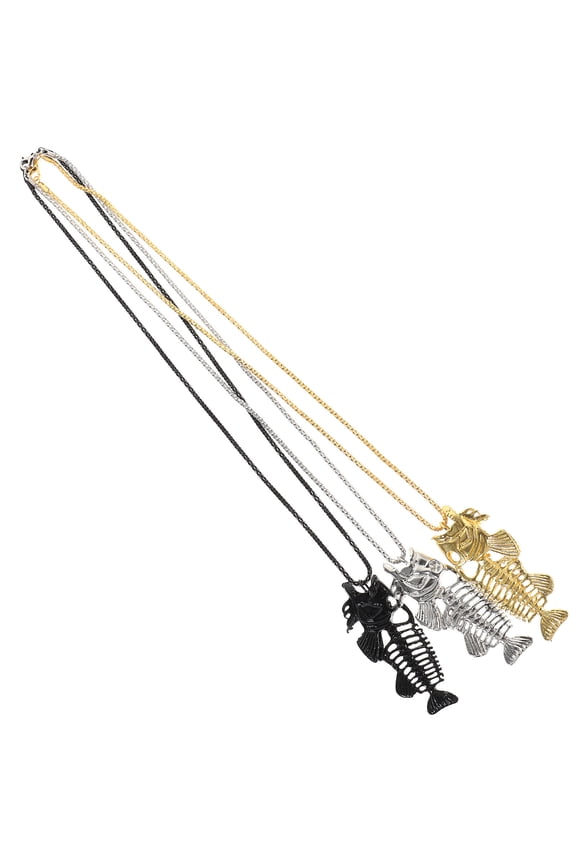 3Pcs Fish Bone Necklace Stainless Steel Alloy Surfer Pendant Chain Gift for Travel and Casual Use
