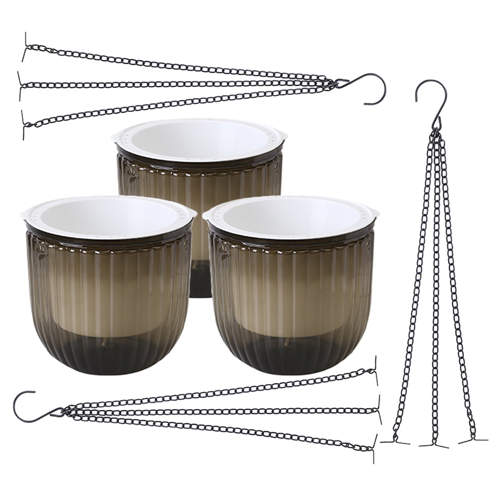OUNONA Set of 3 Grey Resin Hanging Flower Pots with Self Watering for Balcony and Garden Decoration