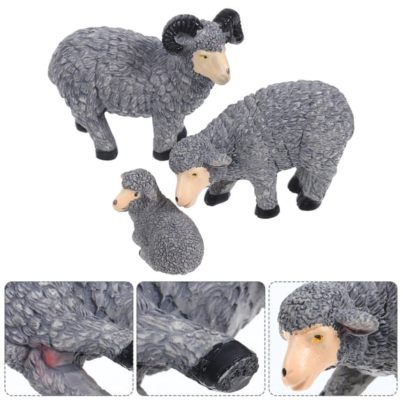 OUNONA Set of 3 Grey Resin Goat Statues, Handcrafted Animal Figurines for Living Room, Garden, Lawn, Indoor & Outdoor Decoration