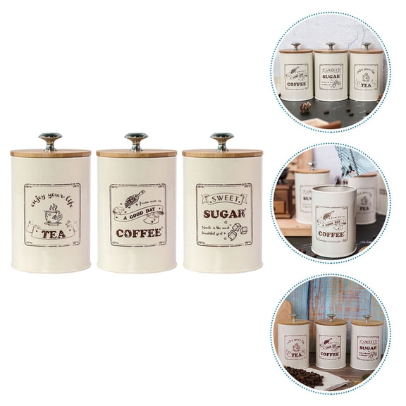 OUNONA 3-Piece Metal Canister Set with Airtight Lids for Kitchen Counter, Assorted Colors, Farmhouse Style Storage Containers