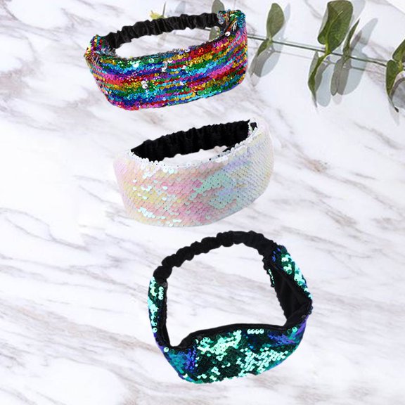OUNONA 3Pcs Round Flat Band Sequins Hair Bands for Girls Photo Prop Headwear