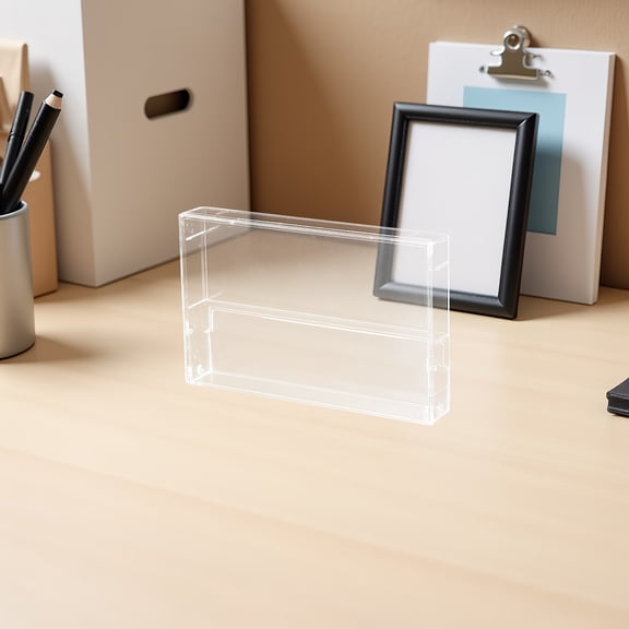 OUNONA Set of 3 Transparent Plastic Cassette Tape Storage Boxes with Lids, Holder Cases for Audio Tape Organization