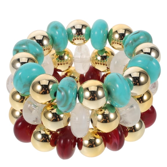 OUNONA Trendy Beaded Double Color Geometric Bracelet Set Multi Acrylic Stacking 3Pcs