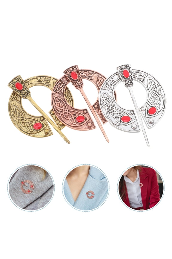 Viking Brooch Assorted Color Creative Vintage Style for Party 3Pcs