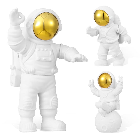OUNONA 3Pcs White Astronaut Figurine Statue Space Theme Decor for Desktop Bookshelf and Coffee Table