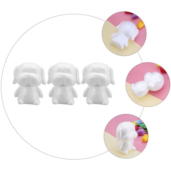 OUNONA 3Pcs White Foam Puppy Model DIY Crafts Decorative Foam Material for Desktop