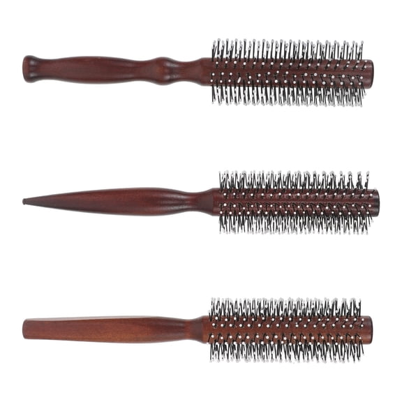 OUNONA 3Pcs Wood Hair Round Brush Set with Nylon Bristles for Volumizing Thick Hair and Styling