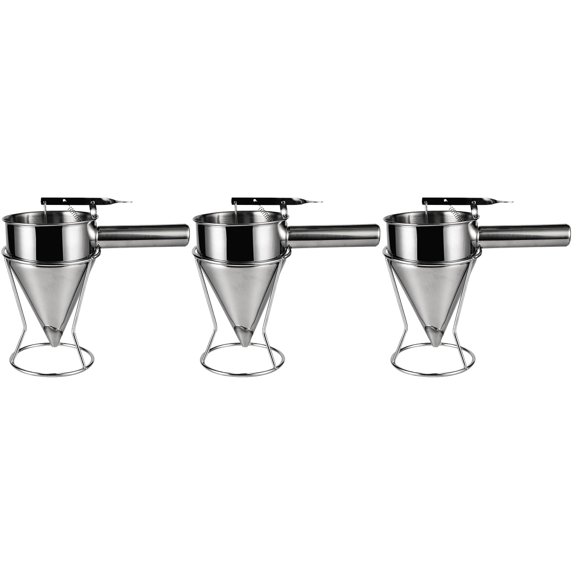 OUNONA 3pcs Octopus Ball Funnel Kitchen Sushi DIY Piston Funnel with Rack (Silver)