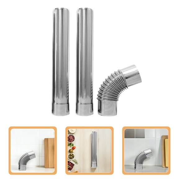 OUNONA 3pcs Stainless Steel Gas Water Heater Flue Pipe With 90 Elbow And Straight Tube For Gas Water Heater Ventilation