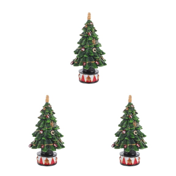 OUNONA 3pcs Tabletop Mini Xmas Tree Resin Christmas Tree Figurine Desktop Santa Christmas Brush Trees With Base For Christmas Party Home Table Craft