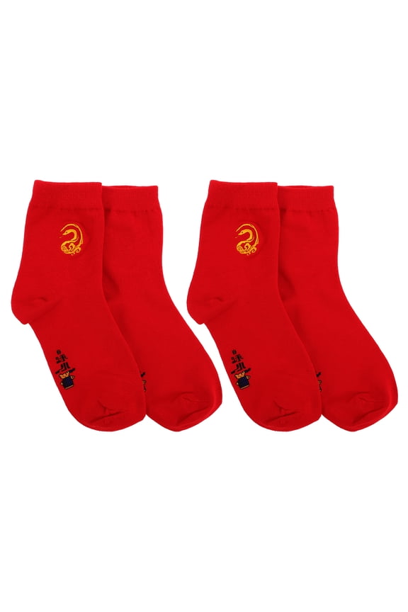 4-Pack Unisex Red Socks with Snake Embroidery, Mid-Length Tube Socks for Chinese New Year Festival, Men and Women
