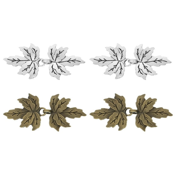 OUNONA 4 Pairs Vintage Alloy Maple-Shaped Buckle Collar Buttons for Costume and Clothing