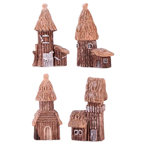 OUNONA 4 Pcs Farmhouse Decor Log Pastoral Straw House Small Ornaments Micro Scene 5x3cm