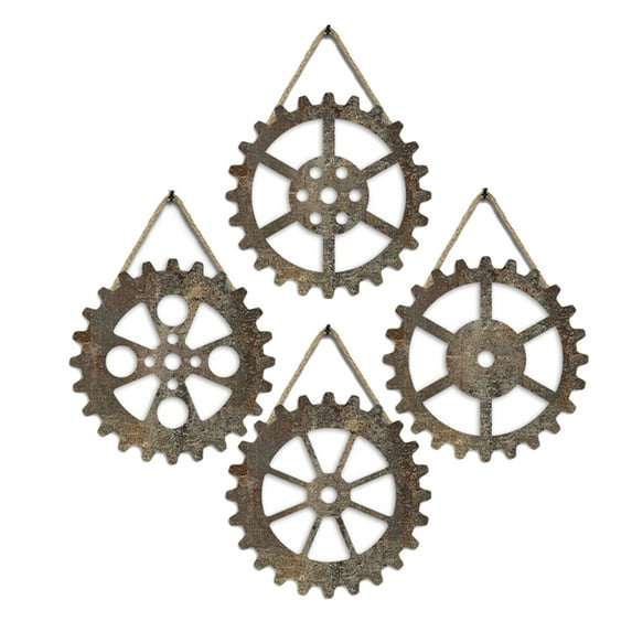 OUNONA Golden Industrial Style Gear Wall Decor for Home Use Poplar Wood Smooth Surface 4 Pieces