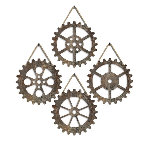 OUNONA Golden Industrial Style Gear Wall Decor for Home Use Poplar Wood Smooth Surface 4 Pieces