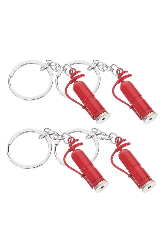 Cylindrical Extinguisher Keychain Red Color Firefighters 4Pcs 3.5X1.2X0.4In