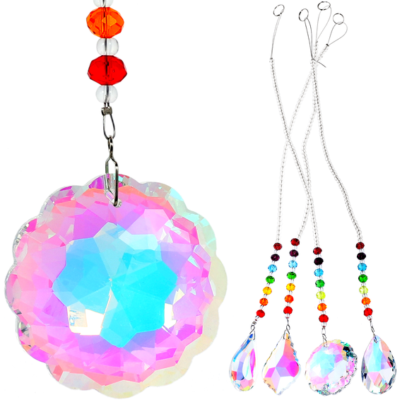 DRAFIDEEP Crystal Pendant Light Assorted Color Homeowners Garden Window 4Pcs 15x1.2in