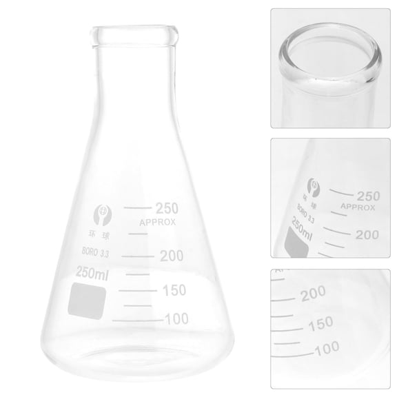 OUNONA 4 Pcs Lab Chemistry Thickened Glass Conical Bottle Wide Neck Flask Baby 14X8.5CM