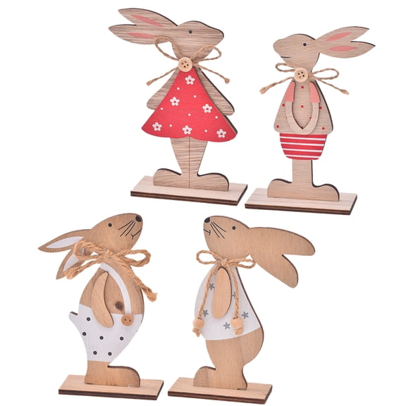 OUNONA Adorable Bunny Tabletop Decor for Home Use Rustic Synthetic Material Assorted Color 4pcs