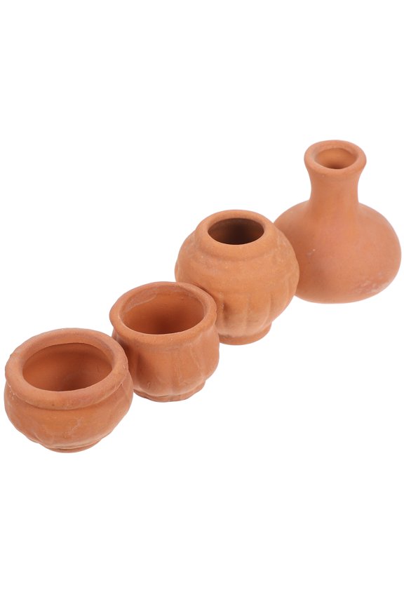 4 Pcs Retro Style Keychain Clay Flower Pot Miniature