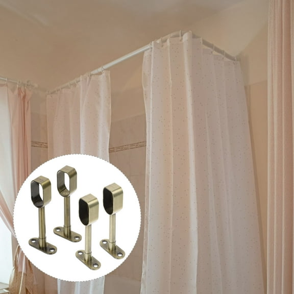 OUNONA Stainless Steel Golden Closet Rod Bracket for Shower Easy to Install and Remove 4 Pieces