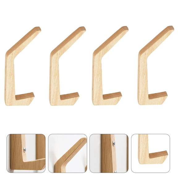 BALAHAPY Clothes Hanging Hook Plastic Wood Color Dormitory 4Pcs 6.09X2.75X0.98in