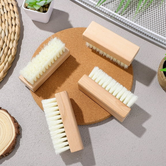 OUNONA  4 Pcs Wooden Handle Plastic Brush Suede Shoe Cleaner Cleaning