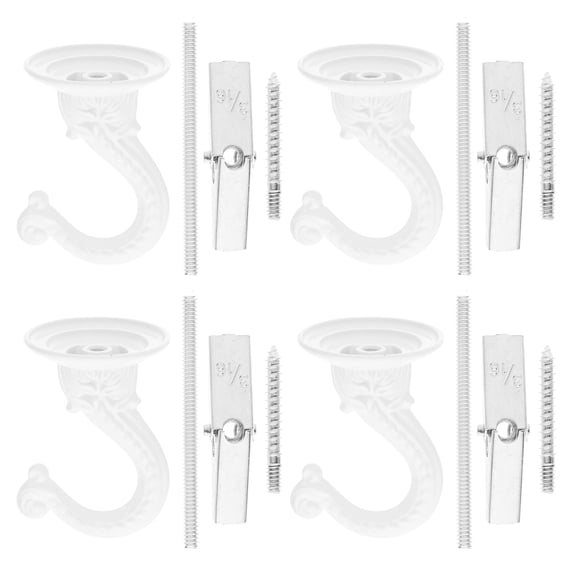 OUNONA White Ceiling Plate Hooks 4 Sets Heavy Duty Hardware for Hanging Fixtures and Decorations