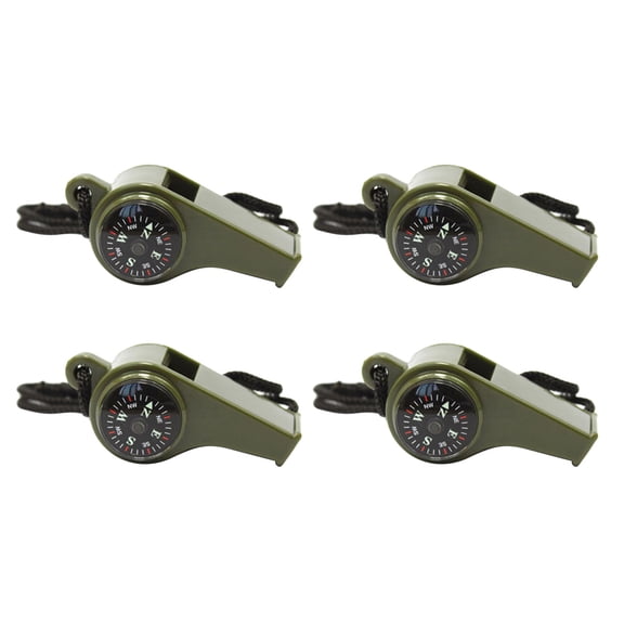 OUNONA 4-in-1 Outdoor Survival Whistle with High-Frequency Sound, Thermometer, Compass, and Emergency Signaling Gear, Green