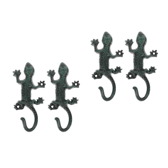 OUNONA 4 pcs  Gecko Shaped Hooks, Decorative Animal Hooks Cast Iron Gecko Wall Hooks Wall Mounted Key Holder for Indoor Outdoor Home Office Pool Garden Garage