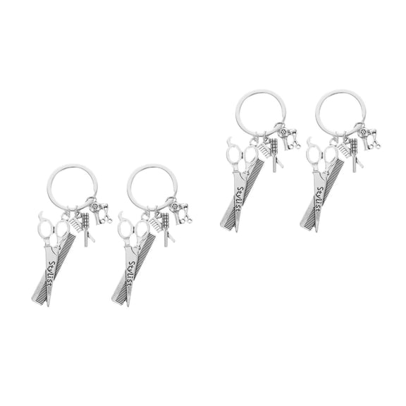 OUNONA 4 pcs Hair Stylist Keychain Set Hairdresser Key Pendant Hairdressing Design Key Chain Hairdressing Key Rings Hair Stylist Jewelry