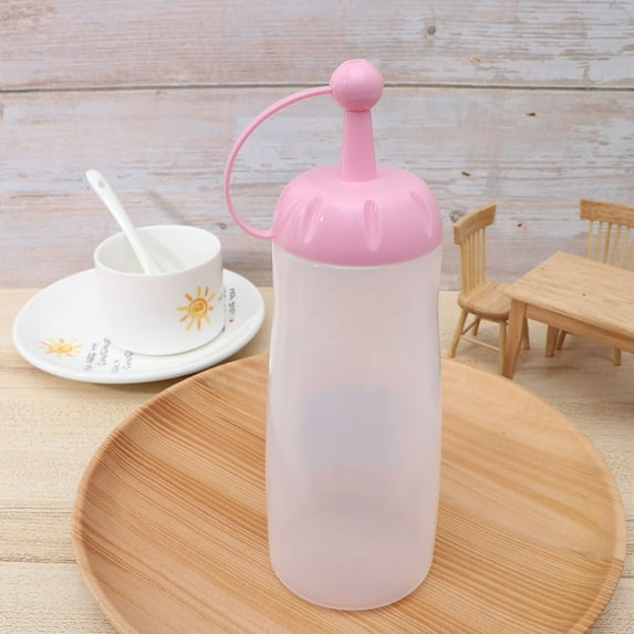 OUNONA 440ml Plastic Squeeze Bottle Salad Dressing Bottles with for BBQ Sauce Condiments Tomato Sauce (Random Color)