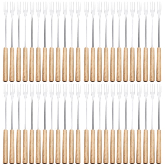 OUNONA 48 Pcs Cheese Fondue Forks Wood Handle Fondue Forks Barbecue Fork Chocolate Dipping Forks
