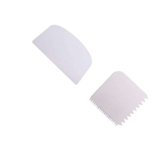 OUNONA 4PCS Cake Scraper Set Decorative Comb Icing Smoother Frill Scraper Baking Tool - White Smooth Edge+Two-Side Wide/Narrow Zigzag Edge+Triangular Zigzag Edge+Round Comb