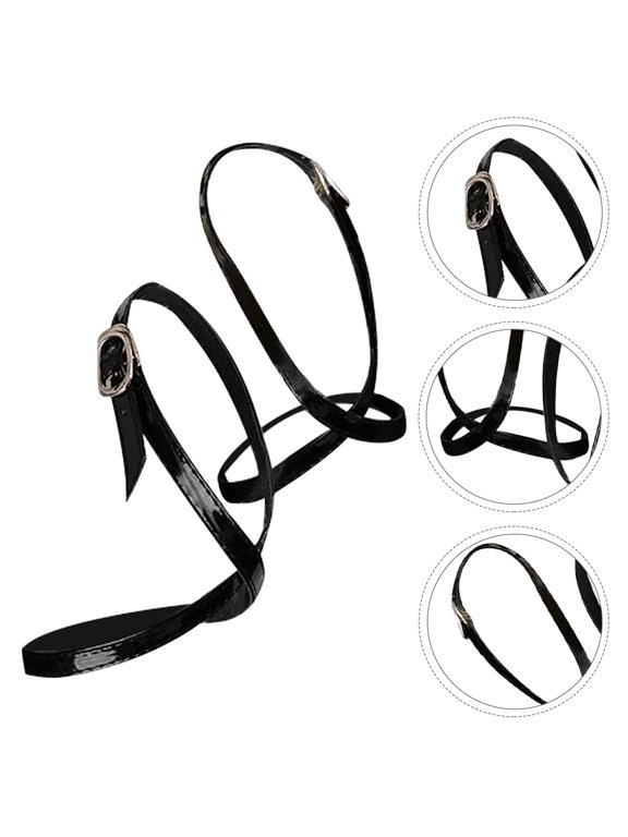 4 Pairs Women's Adjustable Ankle Shoe Straps with Buckles, PU Black