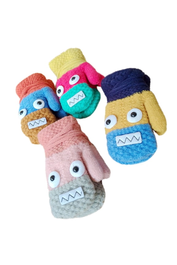 4Pairs Outdoor Warm Gloves Knitted Gloves with Fun Face Design for Daily Winter Wear
