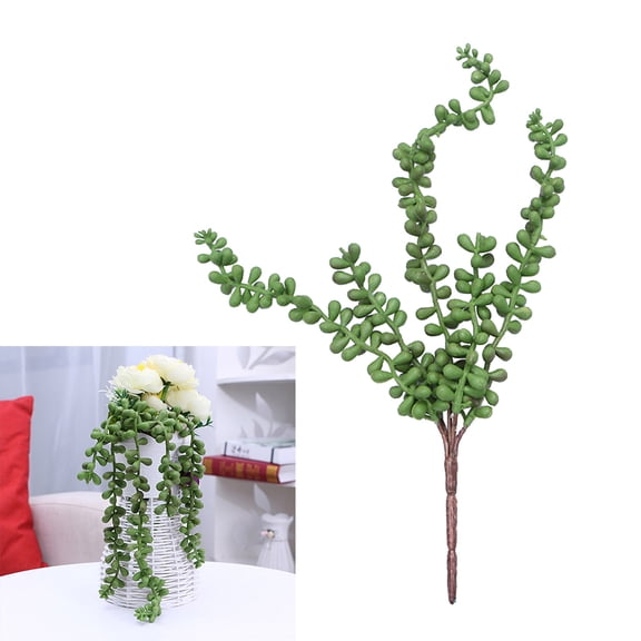 OUNONA 4Pcs Artificial Succulents Pearls Fleshy Green Vine Flower Hanging Rattan Simulation Hanging String of Pearls Basket Plant Lover Decoration 35x25cm