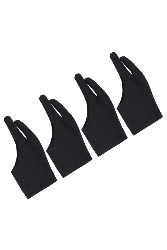 4-Pack Black Two-Finger Artist Gloves Spandex for Drawing Tablets, Reduce Friction and Improve Precision