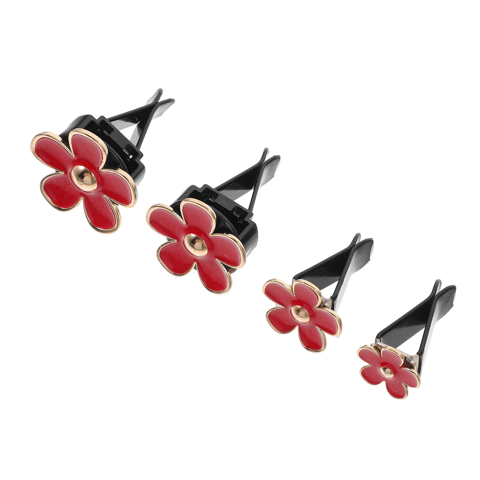 OUNONA 4Pcs Car Outlet Clips Metal Red Flower Car Interior Decor